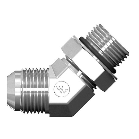 World Wide Fittings Male JIC to Male O-Ring Boss Adjustable 45 Degree Elbow F5365X05X05